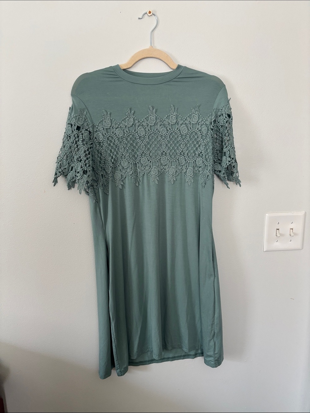 Lace Yoke Mini Dress in Sage Green